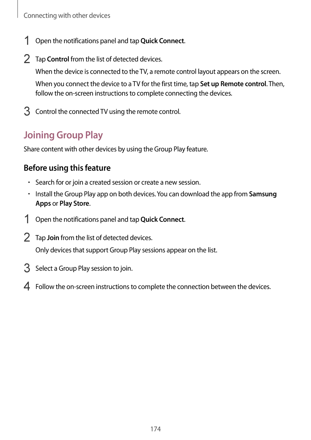 Samsung SM-G900FZKVKSA, SM-G900FZWVKSA manual Joining Group Play, Control the connected TV using the remote control 
