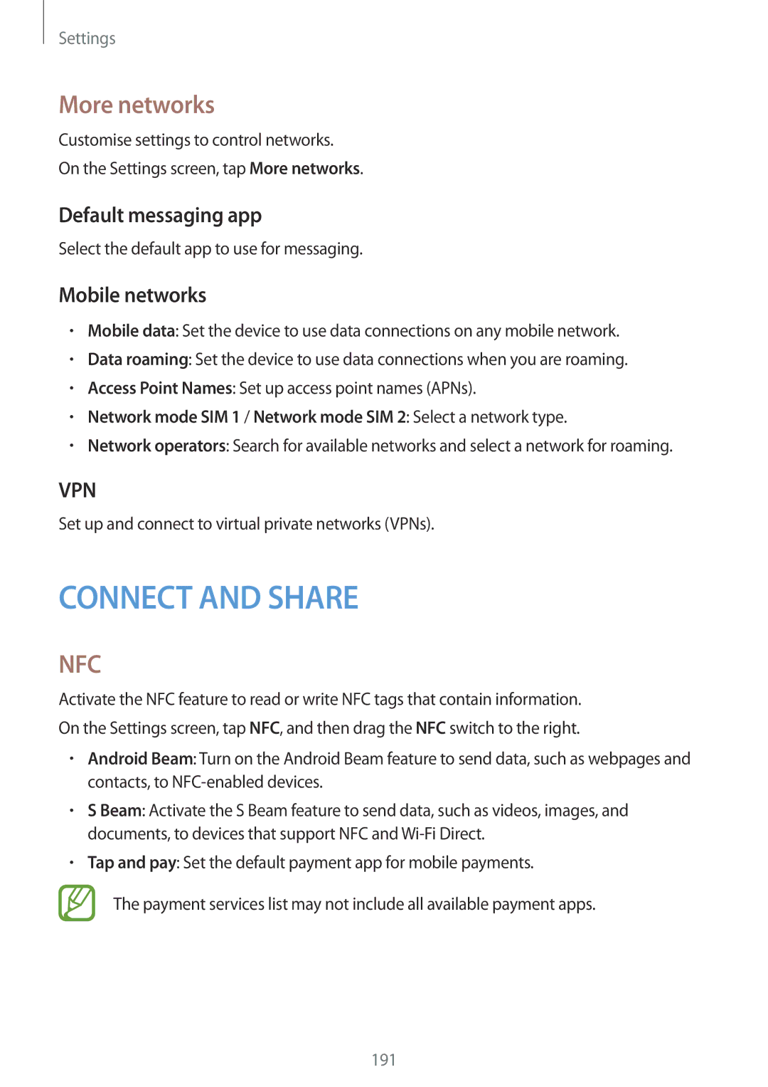 Samsung SM-G900FZBVILO More networks, Default messaging app, Mobile networks, Select the default app to use for messaging 