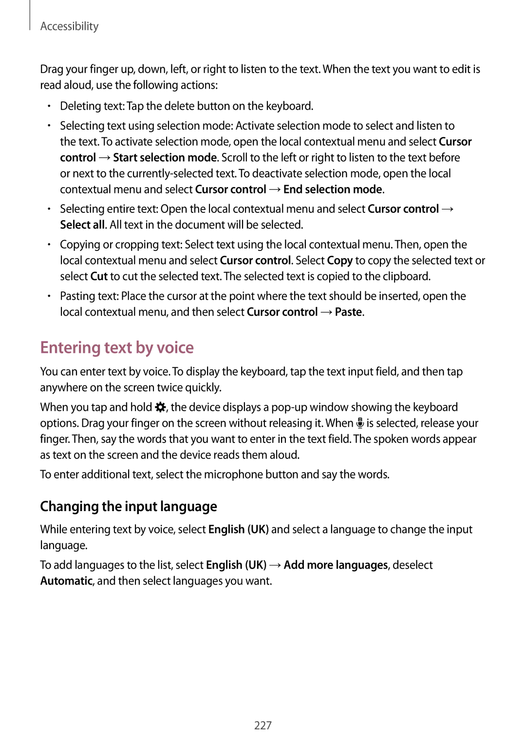 Samsung SM-G900FZBVILO, SM-G900FZKVKSA, SM-G900FZWVKSA, SM-G900FZDVILO Entering text by voice, Changing the input language 