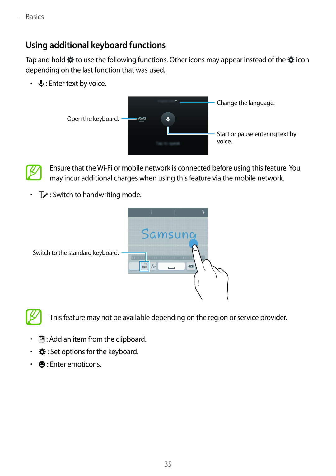 Samsung SM-G900FZBVILO, SM-G900FZKVKSA, SM-G900FZWVKSA manual Using additional keyboard functions, Switch to handwriting mode 