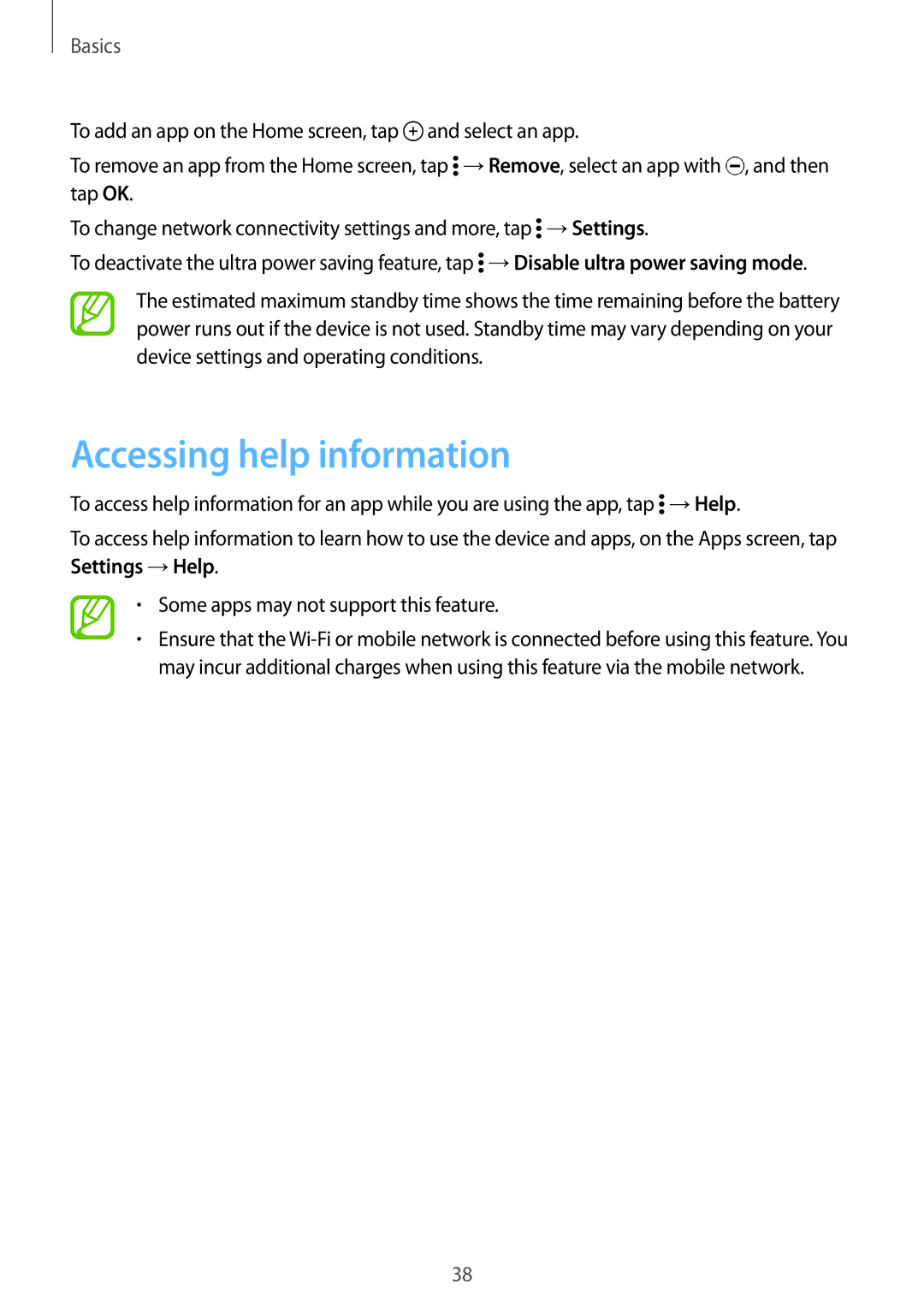 Samsung SM-G900FZDVILO, SM-G900FZKVKSA, SM-G900FZWVKSA, SM-G900FZWVILO, SM-G900FZKVILO manual Accessing help information 