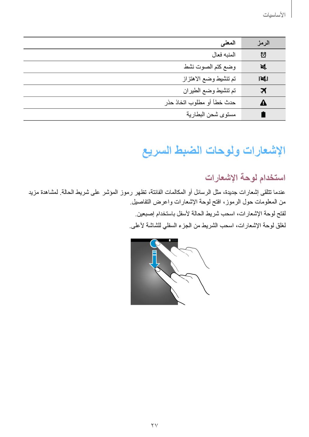 Samsung SM-G900FZWVKSA, SM-G900FZKVKSA manual عيرسلا طبضلا تاحولو تاراعشلإا, تاراعشلإا ةحول مادختسا 