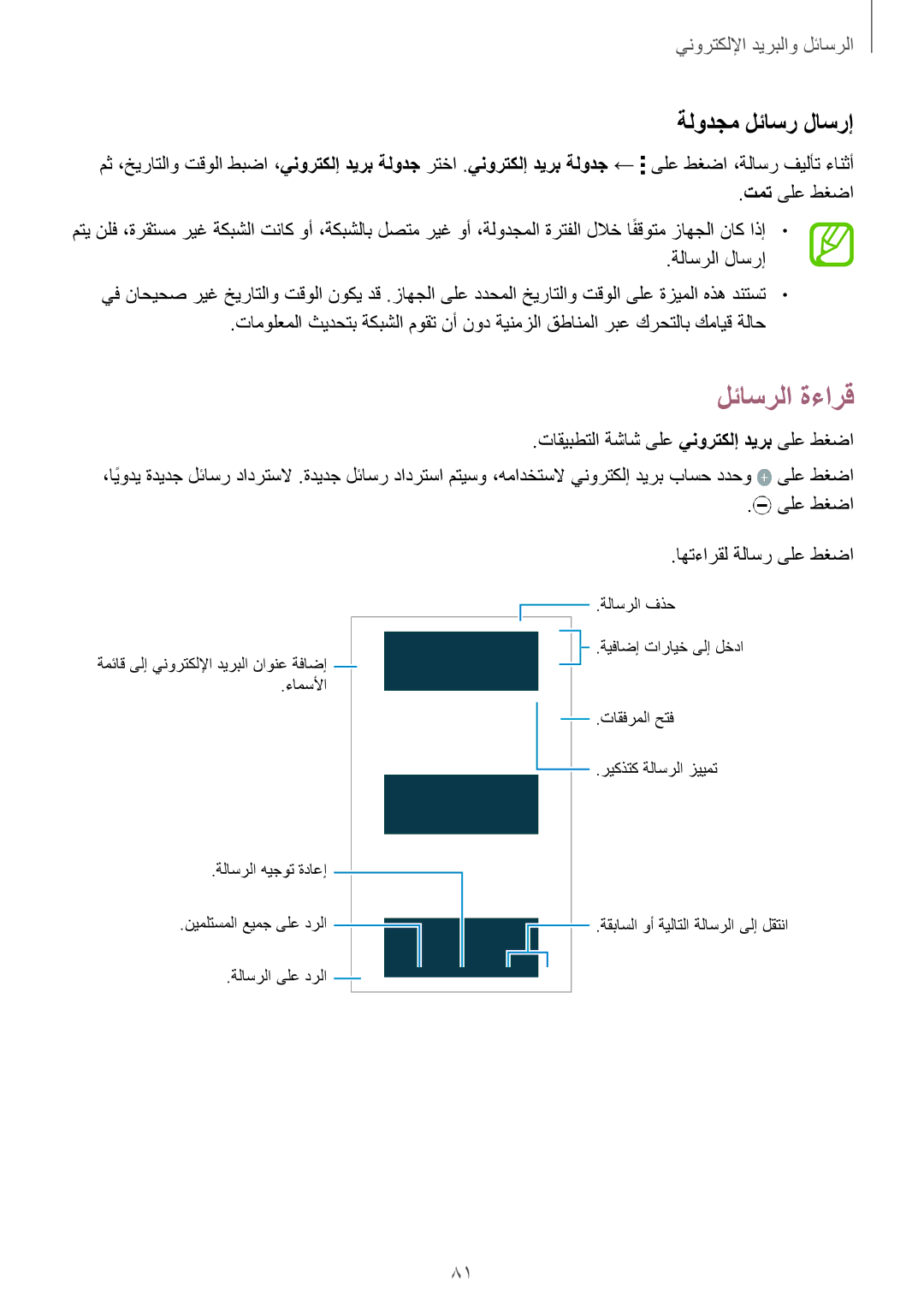 Samsung SM-G900FZWVKSA, SM-G900FZKVKSA manual لئاسرلا ةءارق, ةلودجم لئاسر لاسرإ 