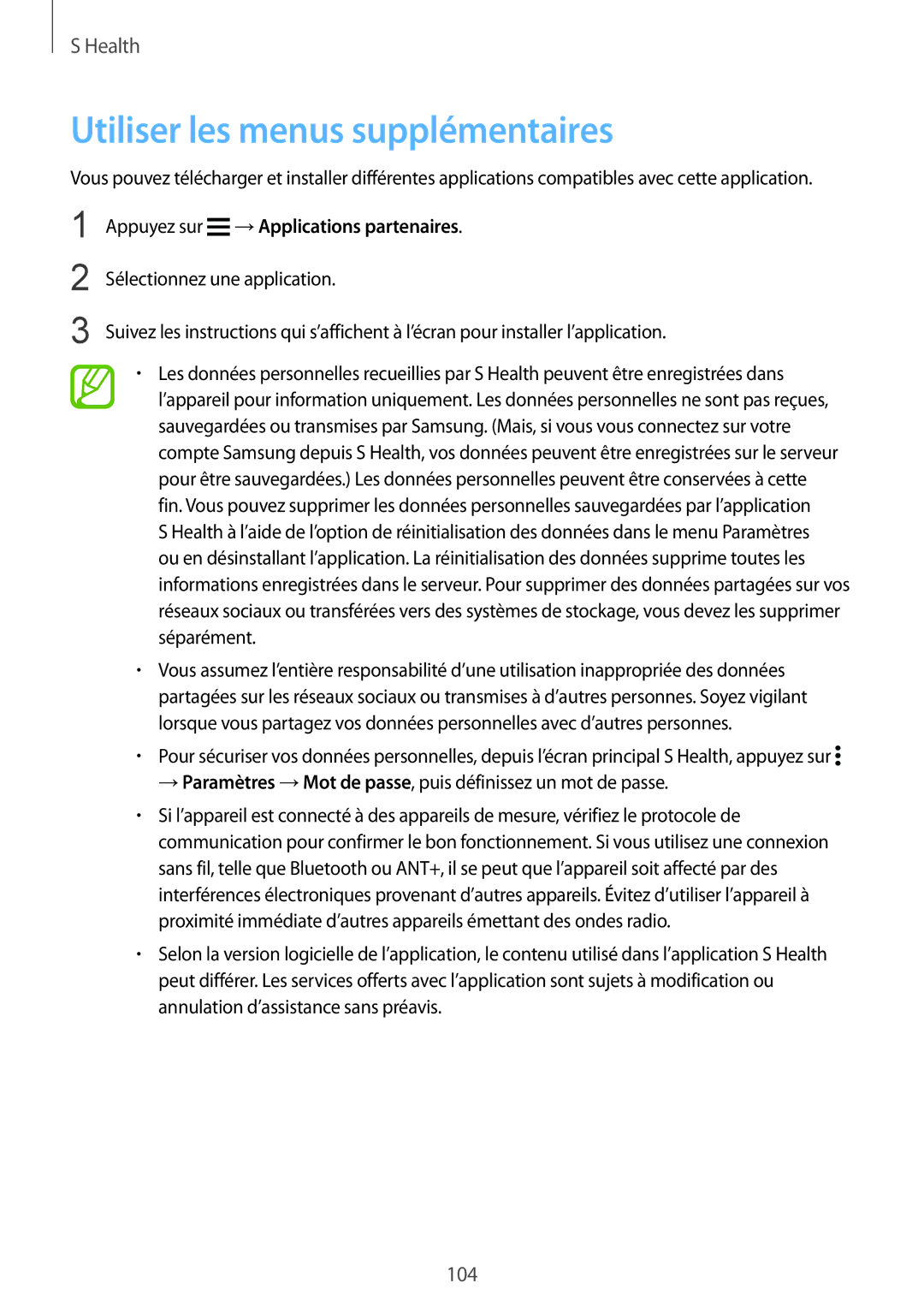 Samsung SM-G900FZDASFR, SM-G900FZWABOG manual Utiliser les menus supplémentaires, Appuyez sur →Applications partenaires 