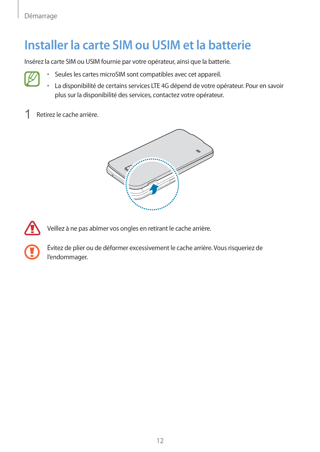 Samsung SM-G900FZWASFR, SM-G900FZWABOG, SM-G900FZKABOG, SM-G900FZBAXEF manual Installer la carte SIM ou Usim et la batterie 