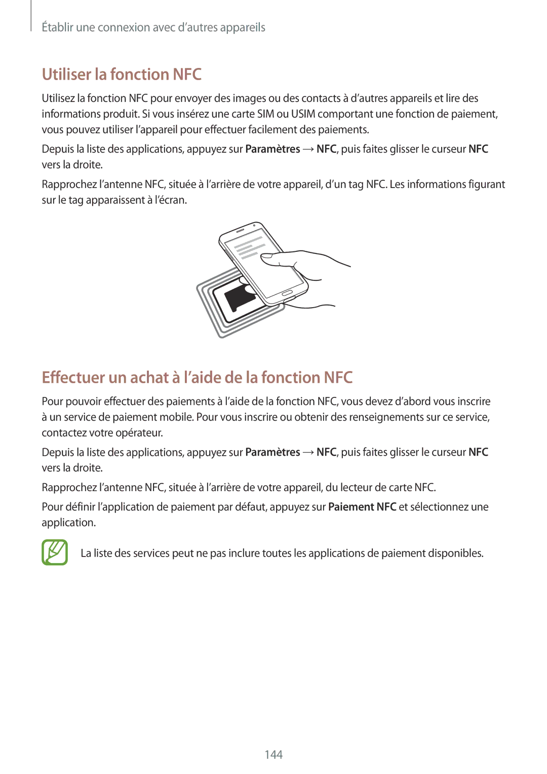 Samsung SM-G900FZWABOG, SM-G900FZKABOG manual Utiliser la fonction NFC, Effectuer un achat à l’aide de la fonction NFC 