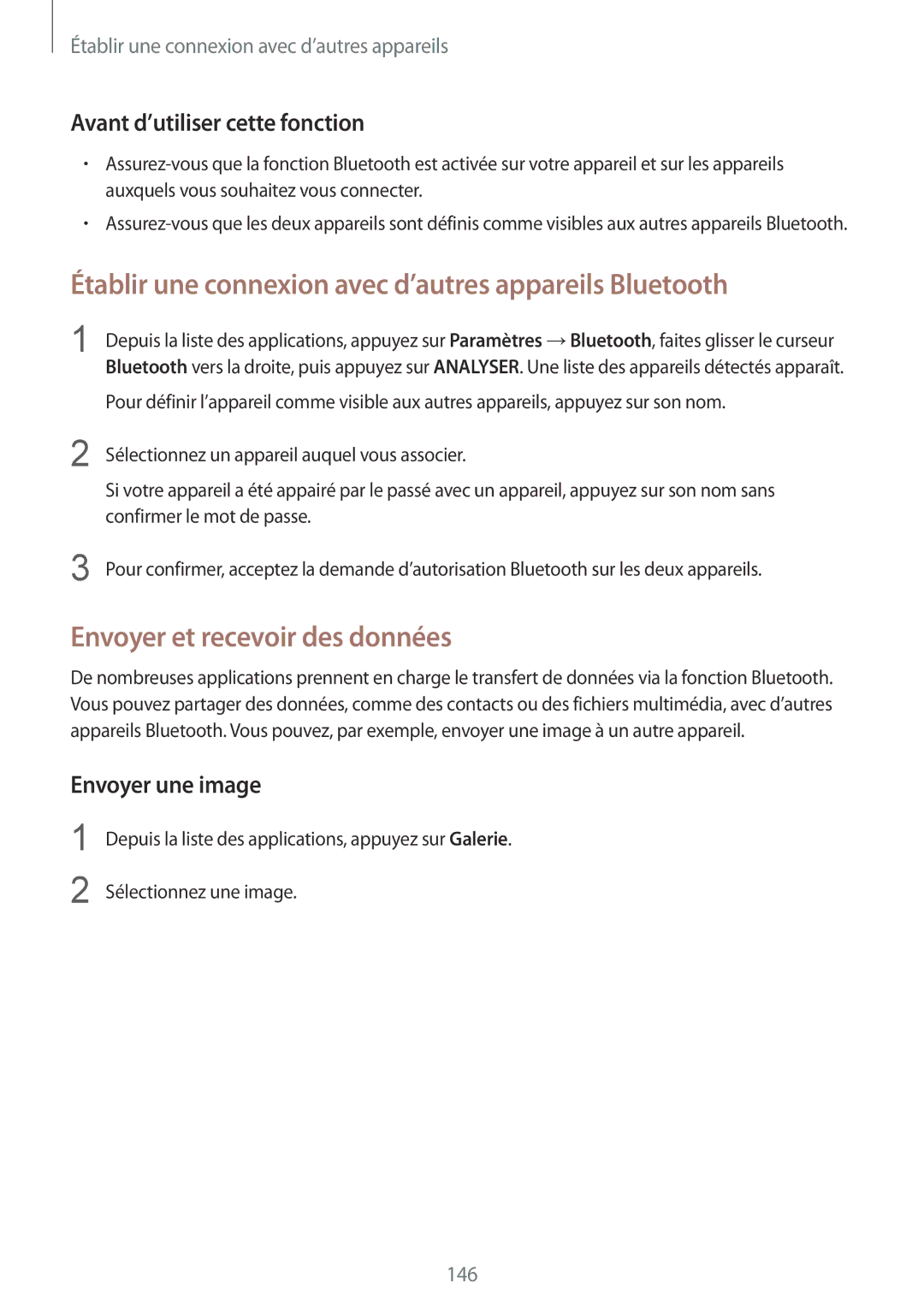 Samsung SM-G900FZBAXEF manual Établir une connexion avec d’autres appareils Bluetooth, Envoyer et recevoir des données 