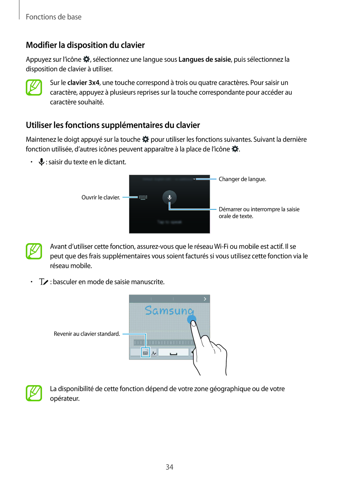 Samsung SM-G900FZKAVVT manual Modifier la disposition du clavier, Utiliser les fonctions supplémentaires du clavier 