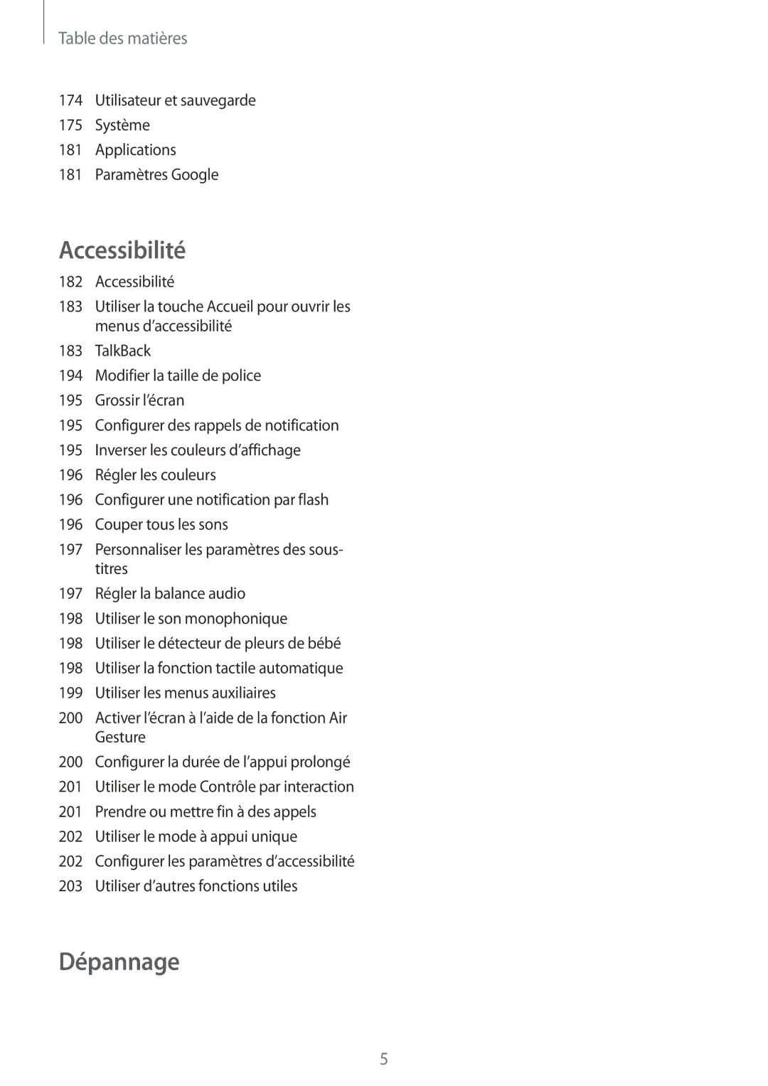 Samsung SM-G900FZBASFR, SM-G900FZWABOG, SM-G900FZKABOG, SM-G900FZBAXEF, SM-G900FZKAFTM, SM-G900FZDAFTM manual Dépannage 