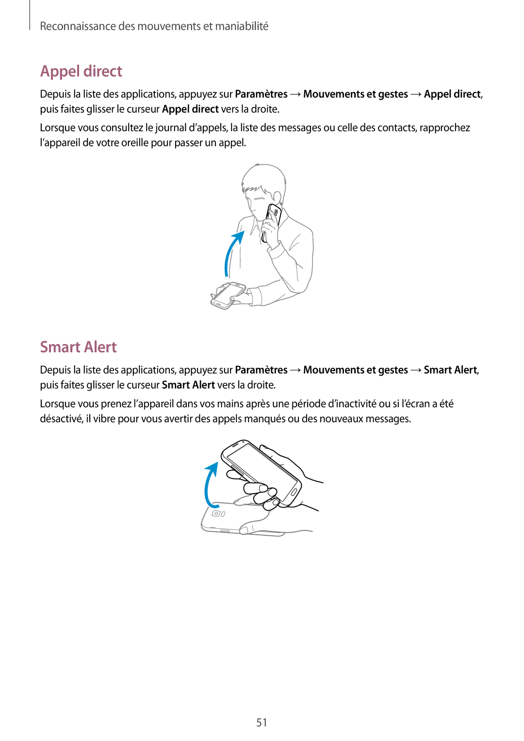 Samsung SM-G900FZKAFTM, SM-G900FZWABOG, SM-G900FZKABOG, SM-G900FZBAXEF, SM-G900FZDAFTM manual Appel direct, Smart Alert 