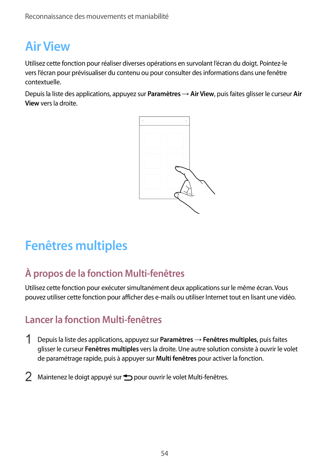 Samsung SM-G900FZWAXEF, SM-G900FZWABOG, SM-G900FZKABOG Air View, Fenêtres multiples, Propos de la fonction Multi-fenêtres 