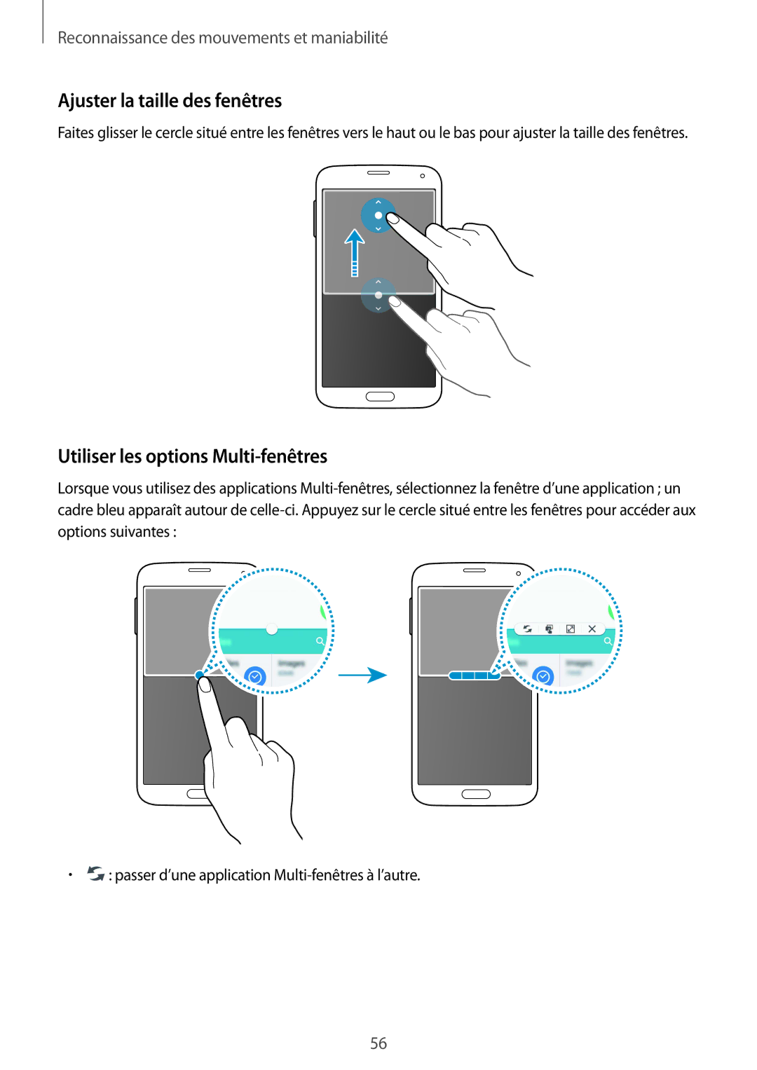 Samsung SM-G900FZDASFR, SM-G900FZWABOG, SM-G900FZKABOG Ajuster la taille des fenêtres, Utiliser les options Multi-fenêtres 