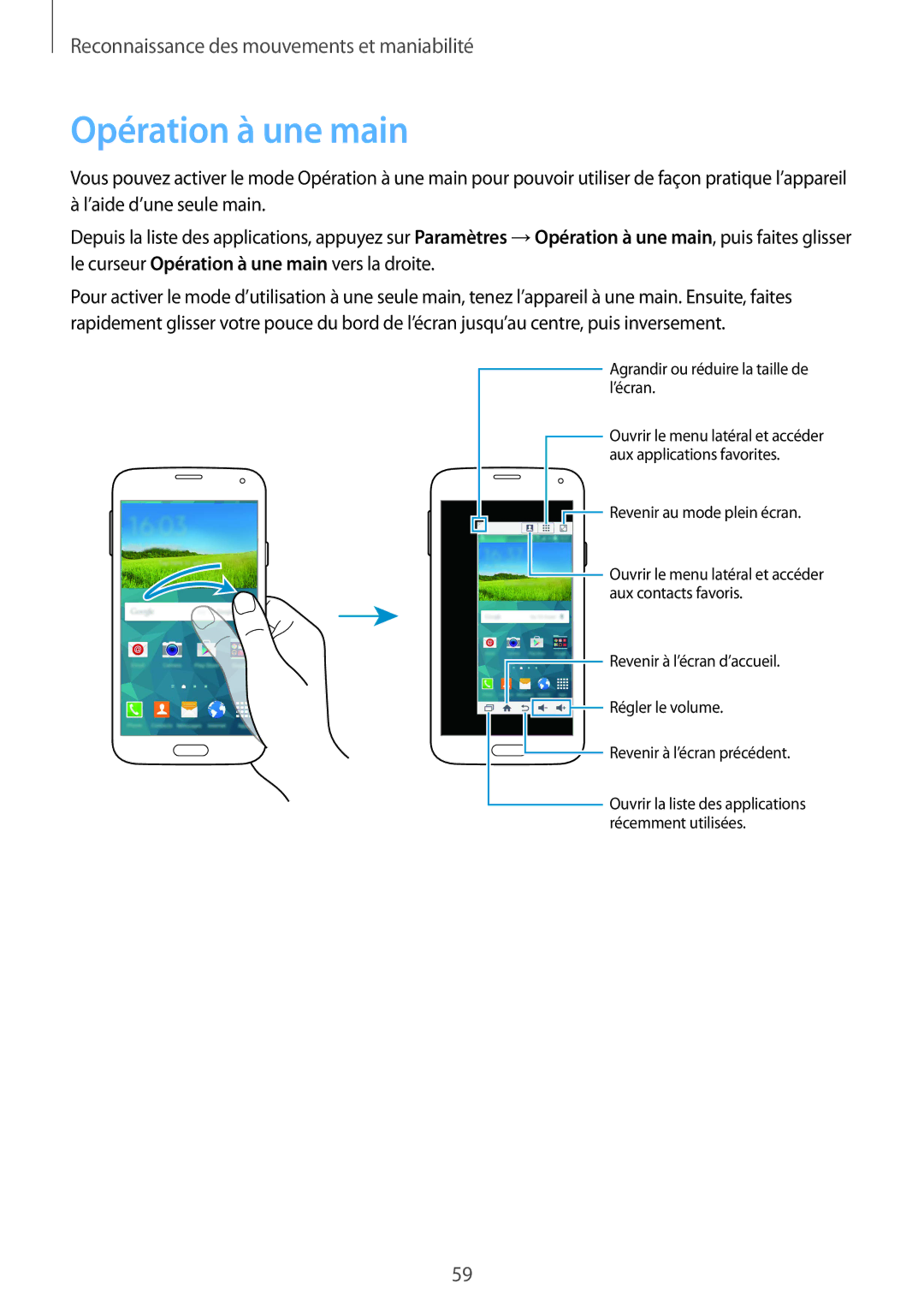 Samsung SM-G900FZKAXEF, SM-G900FZWABOG, SM-G900FZKABOG, SM-G900FZBAXEF, SM-G900FZKAFTM, SM-G900FZDAFTM Opération à une main 