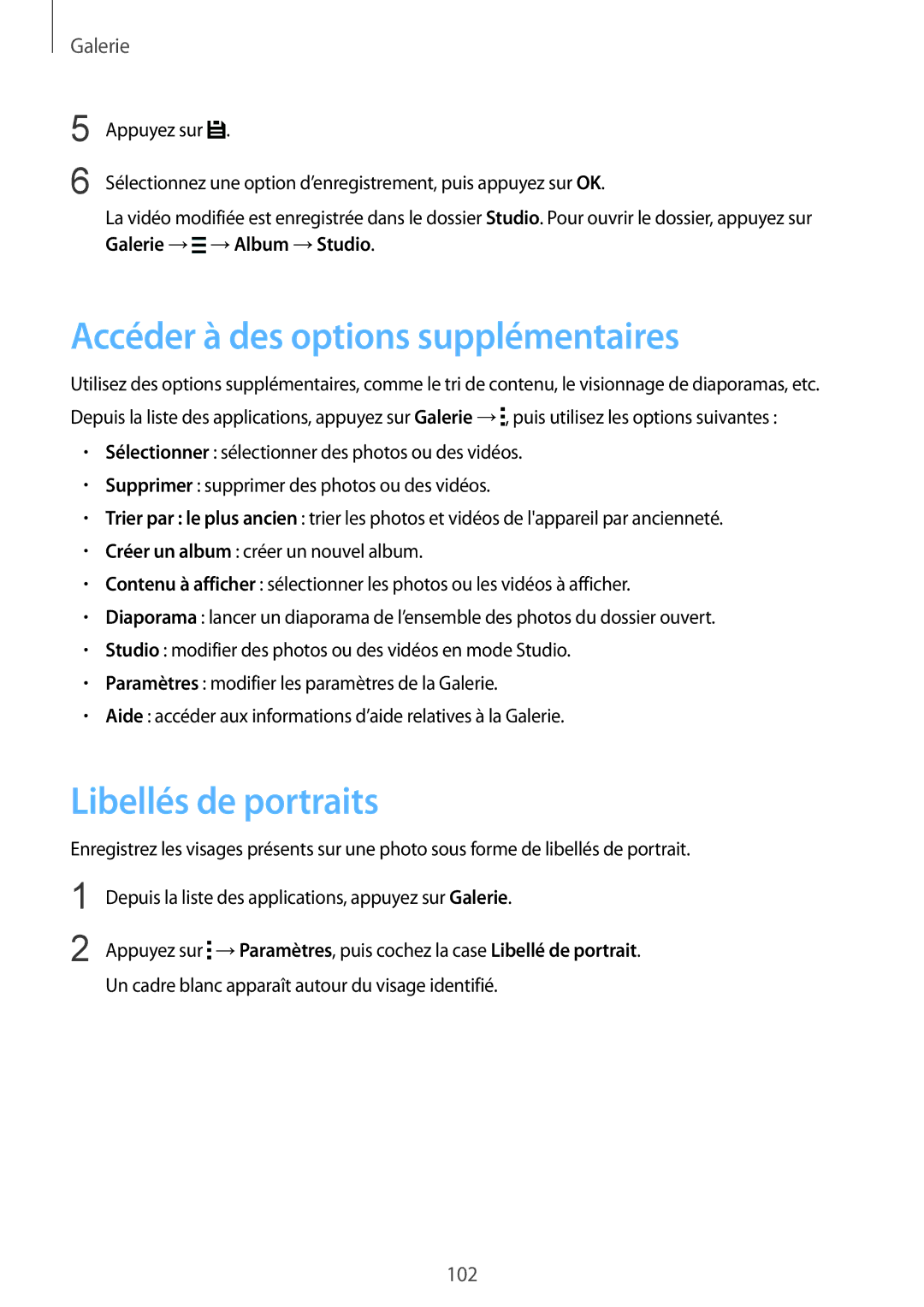 Samsung SM-G900FZBAXEF, SM-G900FZWABOG, SM-G900FZKABOG manual Accéder à des options supplémentaires, Libellés de portraits 