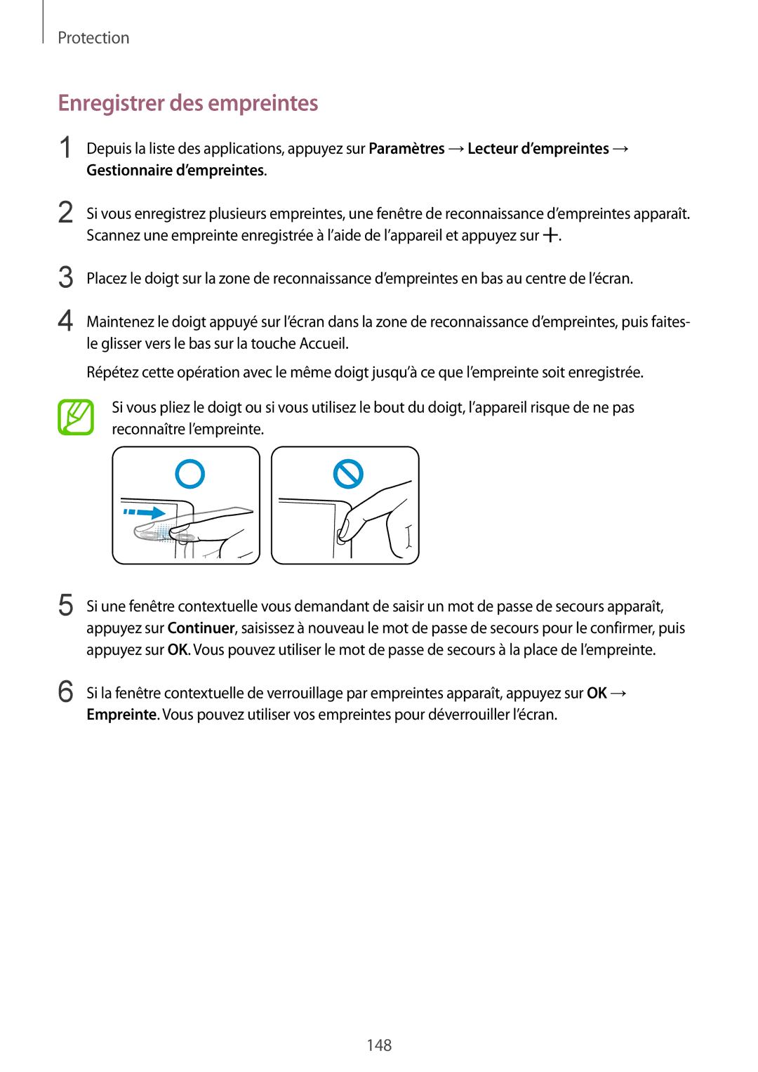 Samsung SM-G900FZDASFR, SM-G900FZWABOG, SM-G900FZKABOG, SM-G900FZBAXEF, SM-G900FZKAFTM manual Enregistrer des empreintes 