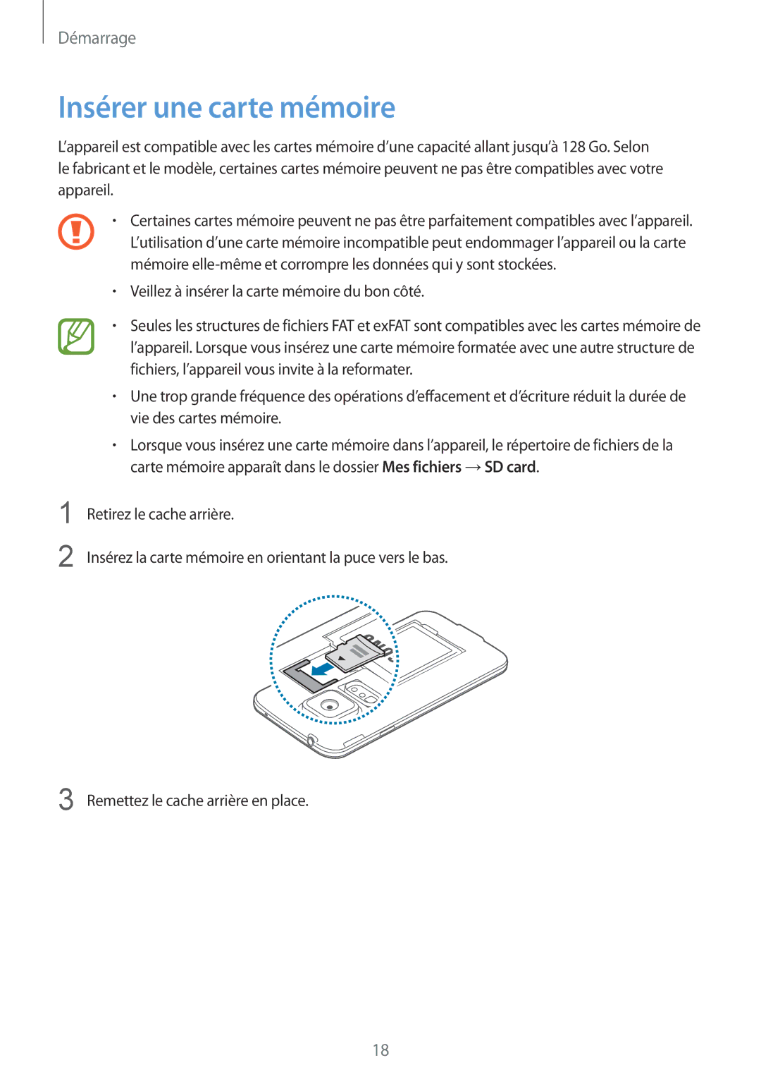 Samsung SM-G900FZBAFTM, SM-G900FZWABOG, SM-G900FZKABOG, SM-G900FZBAXEF, SM-G900FZKAFTM manual Insérer une carte mémoire 