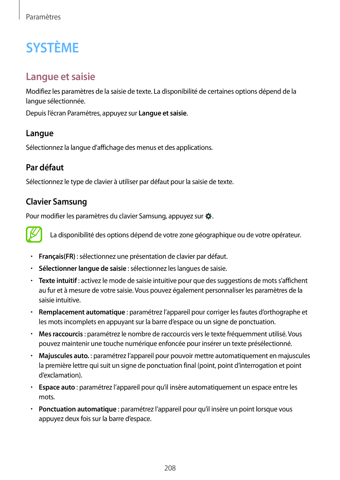 Samsung SM-G900FZDASFR, SM-G900FZWABOG, SM-G900FZKABOG, SM-G900FZBAXEF manual Langue et saisie, Par défaut, Clavier Samsung 