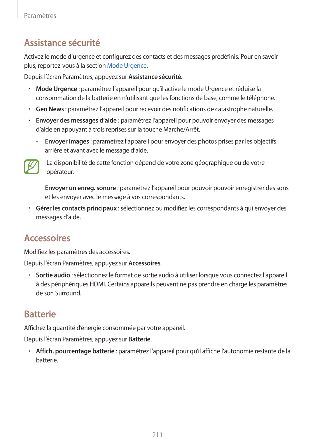 Samsung SM-G900FZKAXEF, SM-G900FZWABOG, SM-G900FZKABOG, SM-G900FZBAXEF manual Assistance sécurité, Accessoires, Batterie 