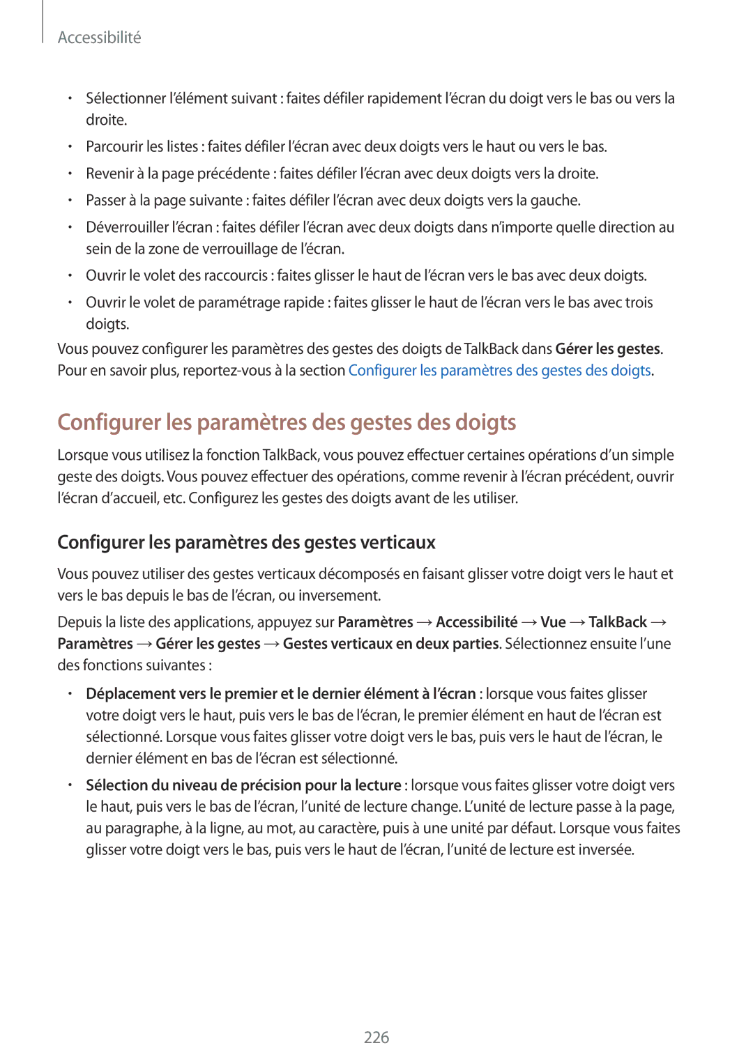 Samsung SM-G900FZWAXEF Configurer les paramètres des gestes des doigts, Configurer les paramètres des gestes verticaux 