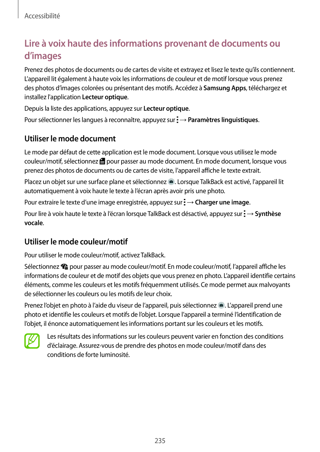 Samsung SM-G900FZWANRJ, SM-G900FZWABOG, SM-G900FZKABOG manual Utiliser le mode document, Utiliser le mode couleur/motif 