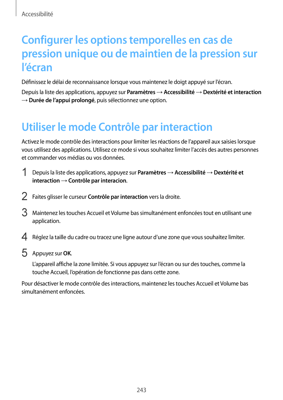 Samsung SM-G900FZKAFTM, SM-G900FZWABOG, SM-G900FZKABOG, SM-G900FZBAXEF manual Utiliser le mode Contrôle par interaction 