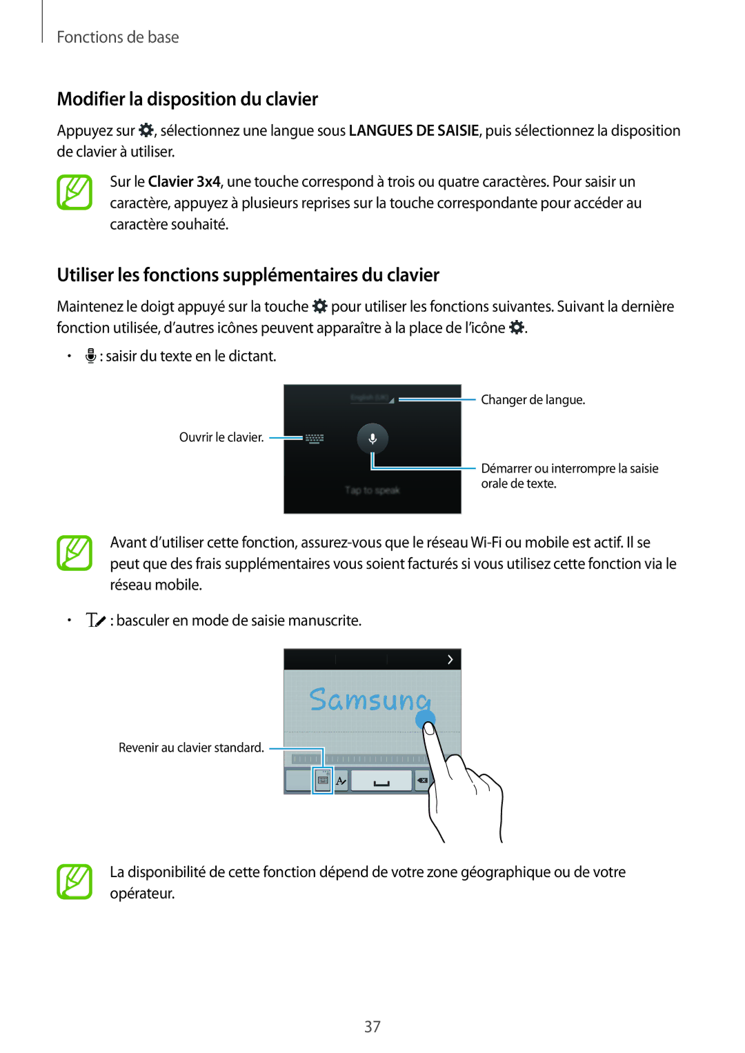 Samsung SM-G900FZDABOG manual Modifier la disposition du clavier, Utiliser les fonctions supplémentaires du clavier 