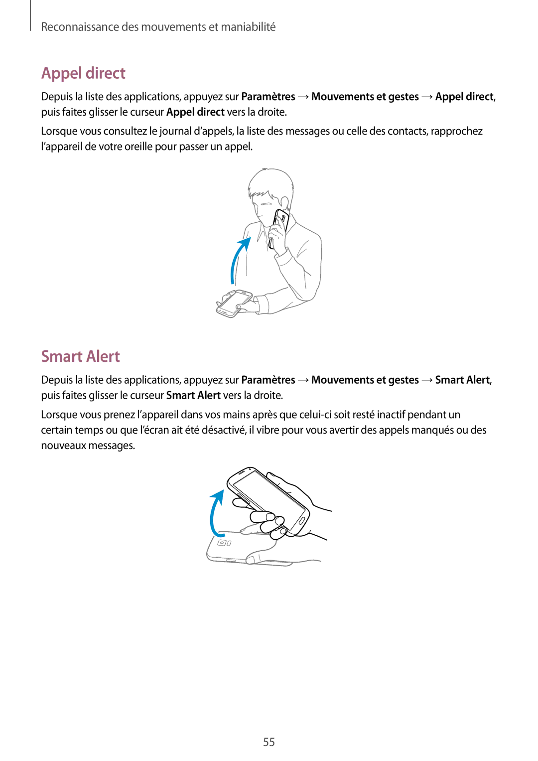 Samsung SM-G900FZWANRJ, SM-G900FZWABOG, SM-G900FZKABOG, SM-G900FZBAXEF, SM-G900FZKAFTM manual Appel direct, Smart Alert 