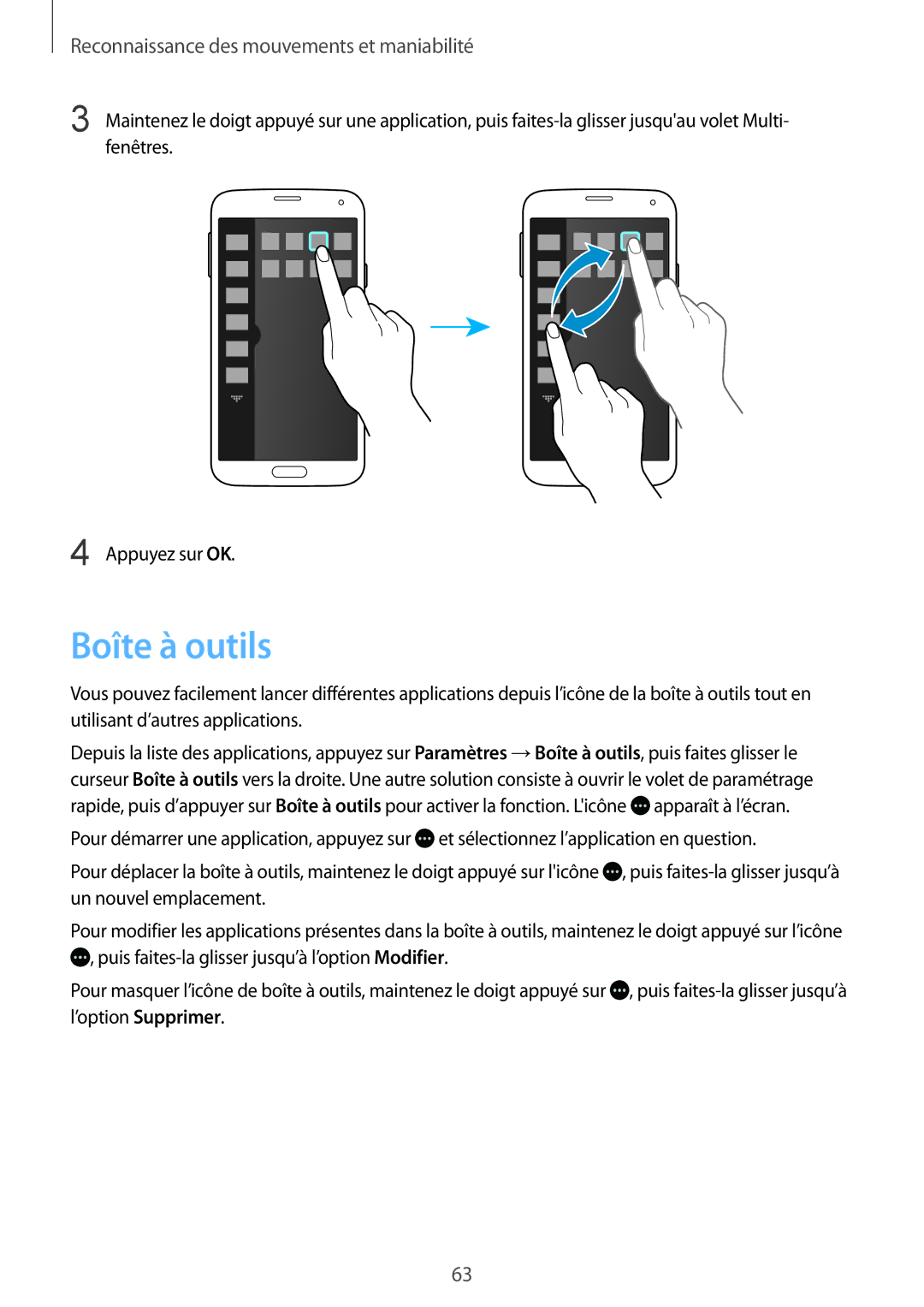 Samsung SM-G900FZKAFTM, SM-G900FZWABOG, SM-G900FZKABOG, SM-G900FZBAXEF, SM-G900FZDAFTM, SM-G900FZBASFR manual Boîte à outils 