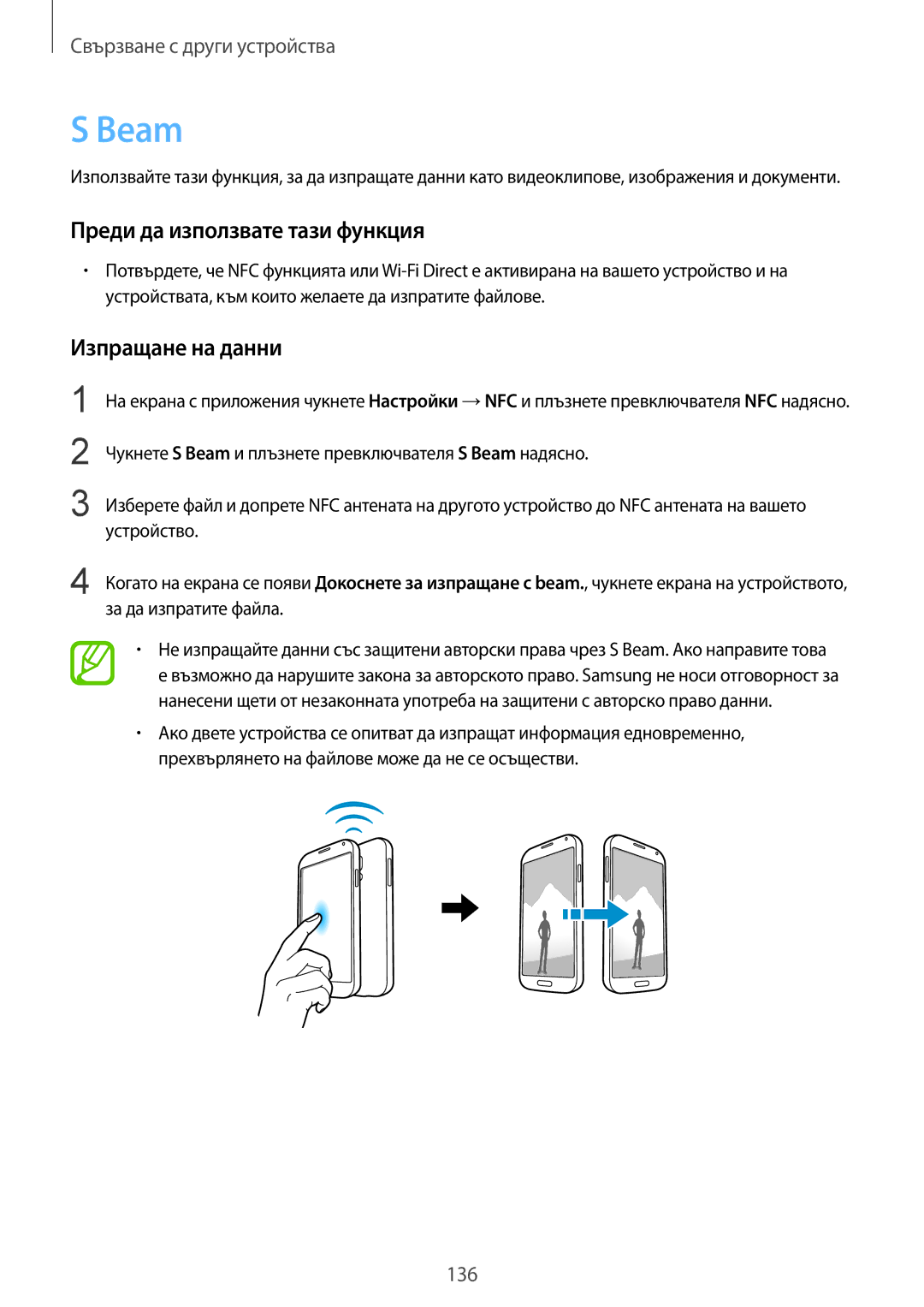 Samsung SM2G900FZDABGL, SM-G900FZWAGBL, SM2G900FZBAGBL, SM2G900FZBAVVT, SM2G900FZKABGL manual Beam, Изпращане на данни 