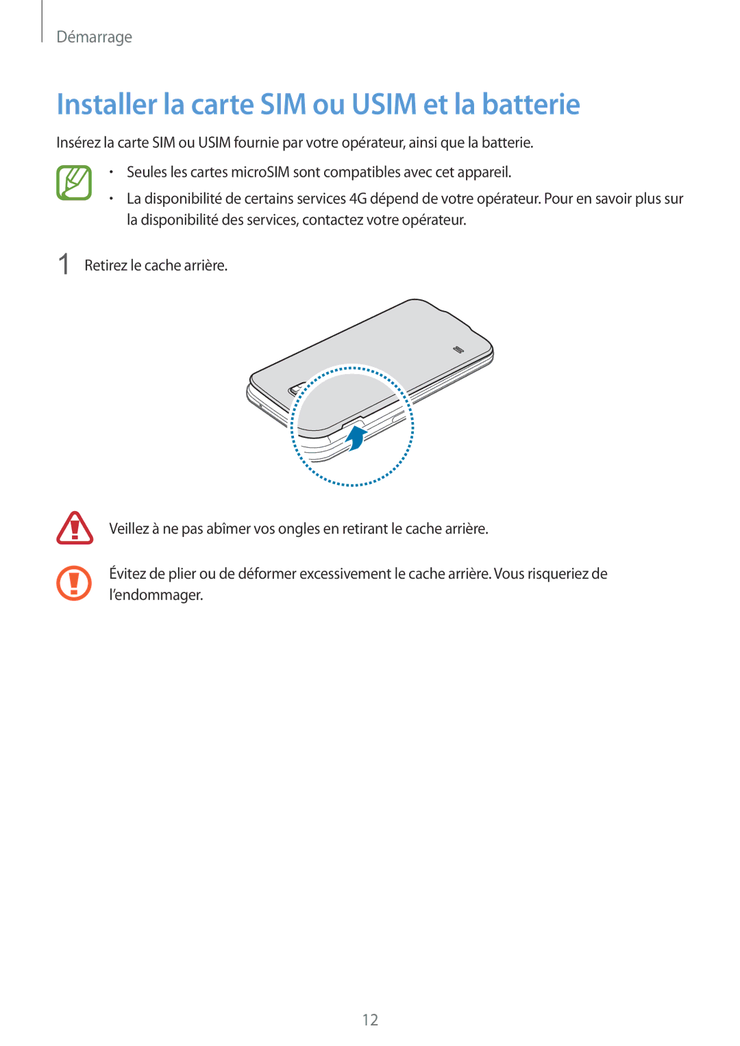 Samsung SM2G900FZKAGBL, SM-G900FZWAGBL, SM2G900FZBAGBL, SM2G900FZBAVVT manual Installer la carte SIM ou Usim et la batterie 