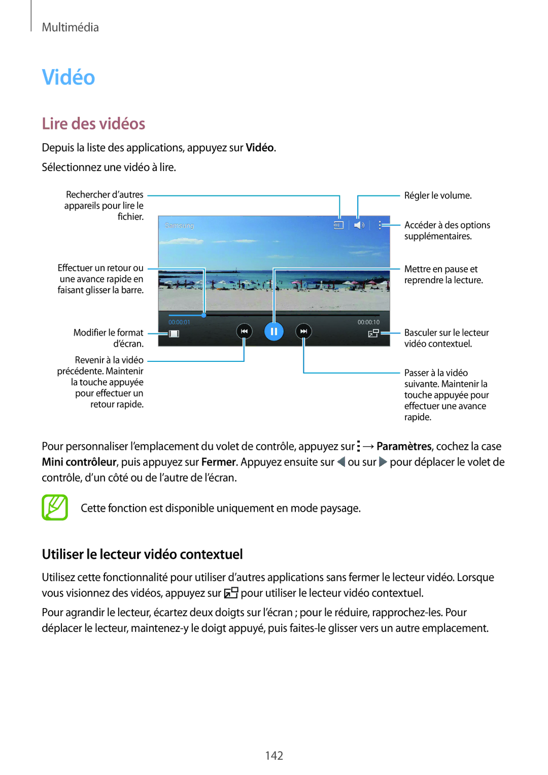 Samsung SM2G900FZBAVVT, SM-G900FZWAGBL, SM2G900FZBAGBL manual Vidéo, Lire des vidéos, Utiliser le lecteur vidéo contextuel 