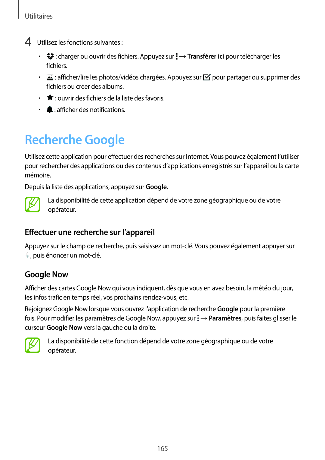 Samsung SM-G900FZBAVVT, SM-G900FZWAGBL, SM2G900FZBAGBL Recherche Google, Effectuer une recherche sur l’appareil, Google Now 