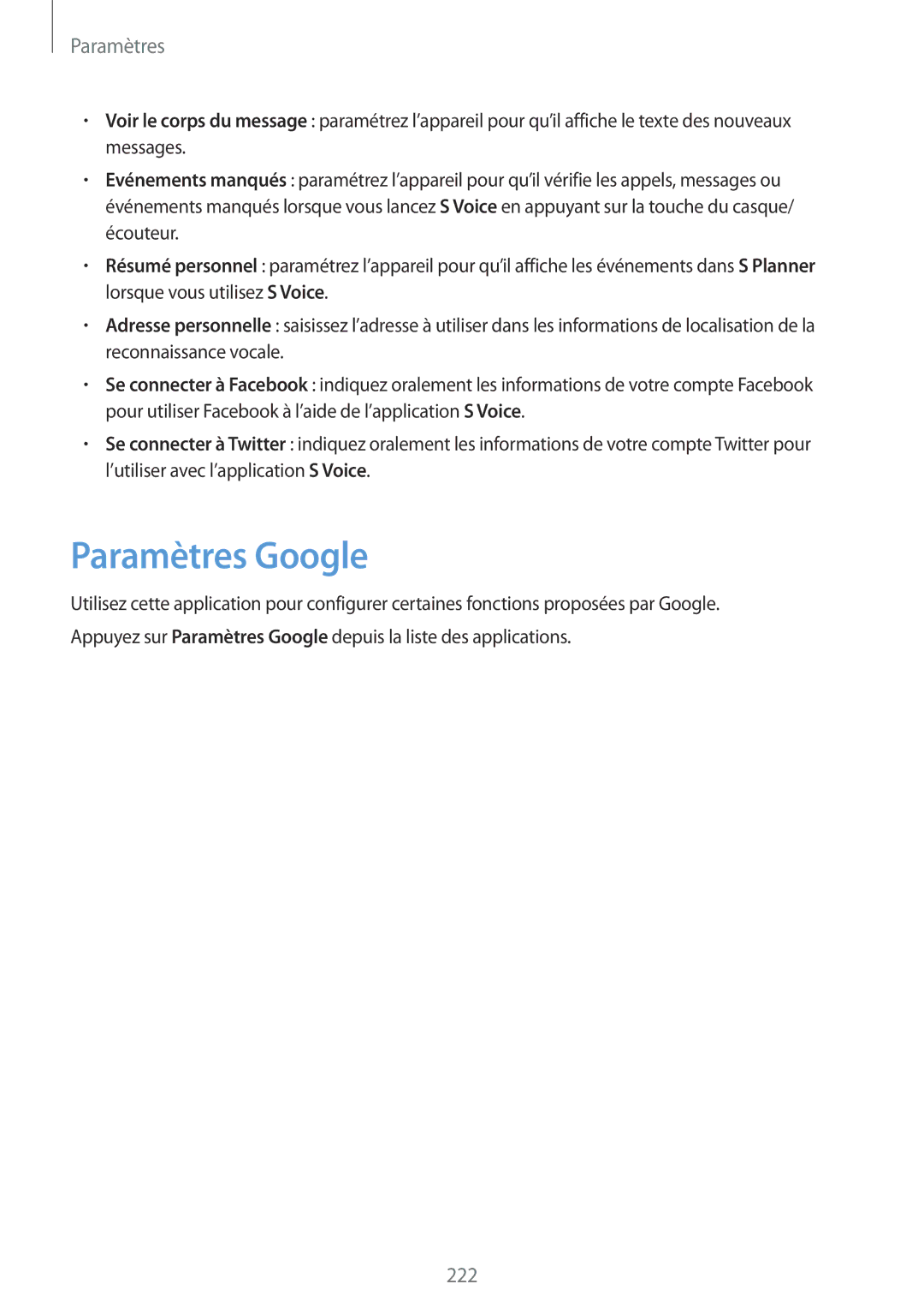 Samsung SM-G900FZWAVVT, SM-G900FZWAGBL, SM2G900FZBAGBL, SM2G900FZBAVVT, SM2G900FZKABGL, SM2G900FZDAMTL manual Paramètres Google 