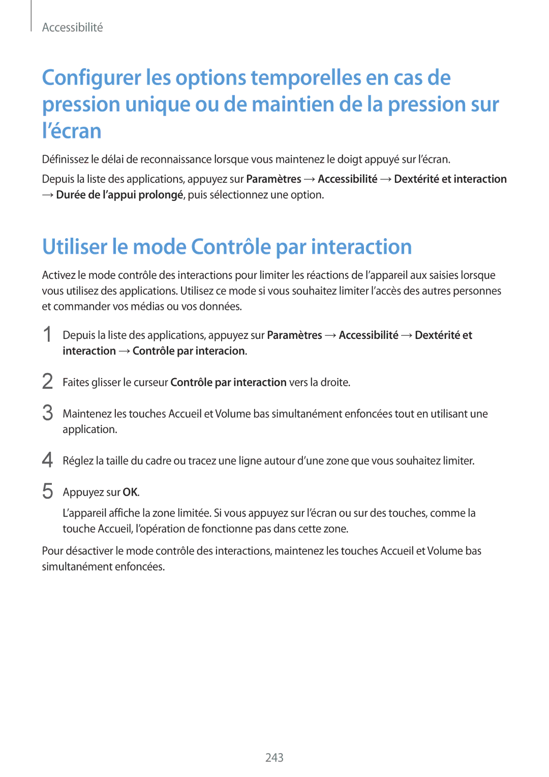 Samsung SM-G900FZDAVVT, SM-G900FZWAGBL, SM2G900FZBAGBL, SM2G900FZBAVVT manual Utiliser le mode Contrôle par interaction 