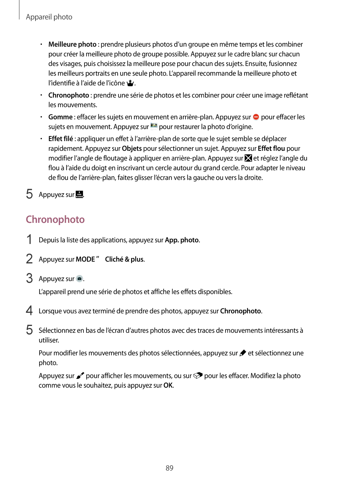 Samsung SM-G900FZKAGBL, SM-G900FZWAGBL, SM2G900FZBAGBL, SM2G900FZBAVVT, SM2G900FZKABGL, SM2G900FZDAMTL manual Chronophoto 