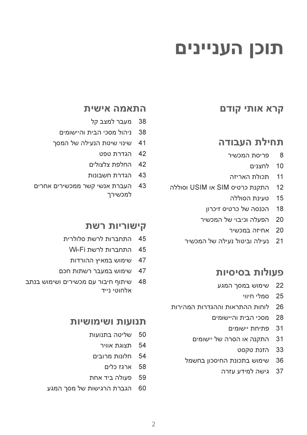 Samsung SM-G900FZDASEE, SM-G900FZWASEE, SM-G900FZBASEE, SM-G900FZKASEE, SM-G900FZWAPTR manual םיניינעה ןכות, תישיא המאתה 