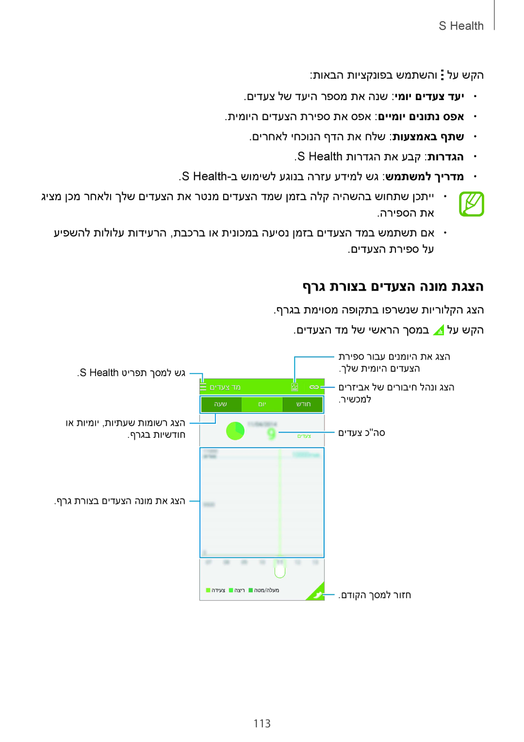 Samsung SM-G900FZBATMT, SM-G900FZWASEE, SM-G900FZBASEE, SM-G900FZDASEE, SM-G900FZKASEE manual ףרג תרוצב םידעצה הנומ תגצה, 113 