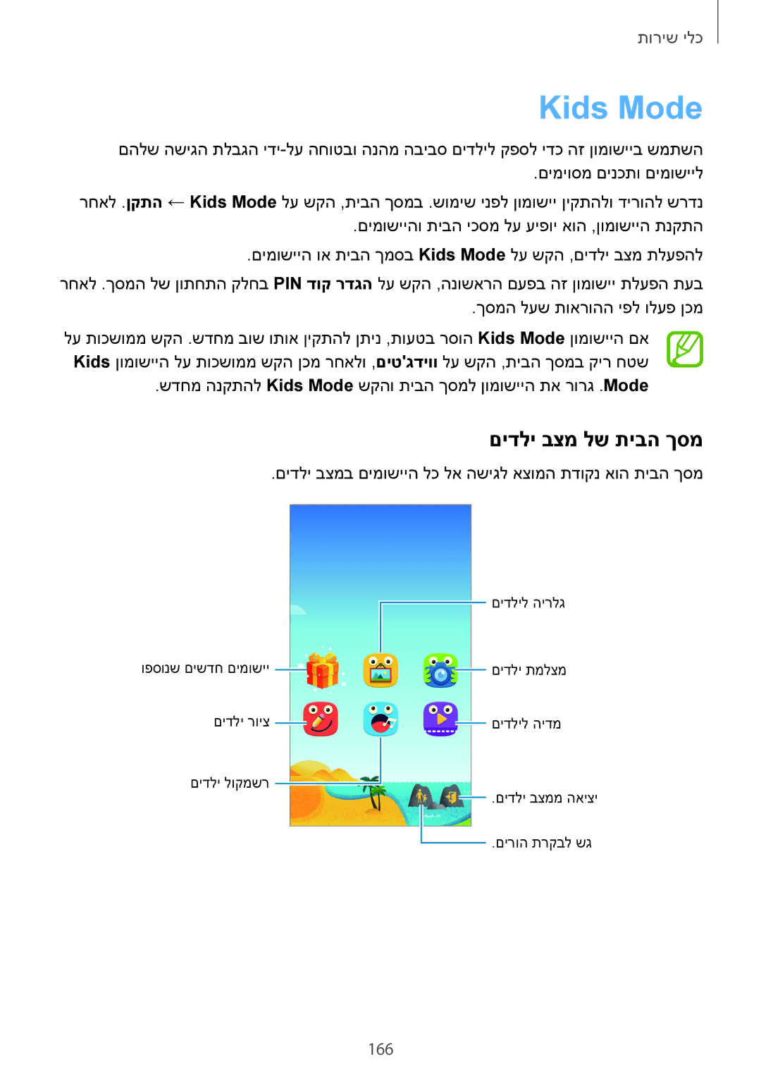 Samsung SM-G900FZWAPTR, SM-G900FZWASEE, SM-G900FZBASEE, SM-G900FZDASEE, SM-G900FZKASEE Kids Mode, םידלי בצמ לש תיבה ךסמ, 166 