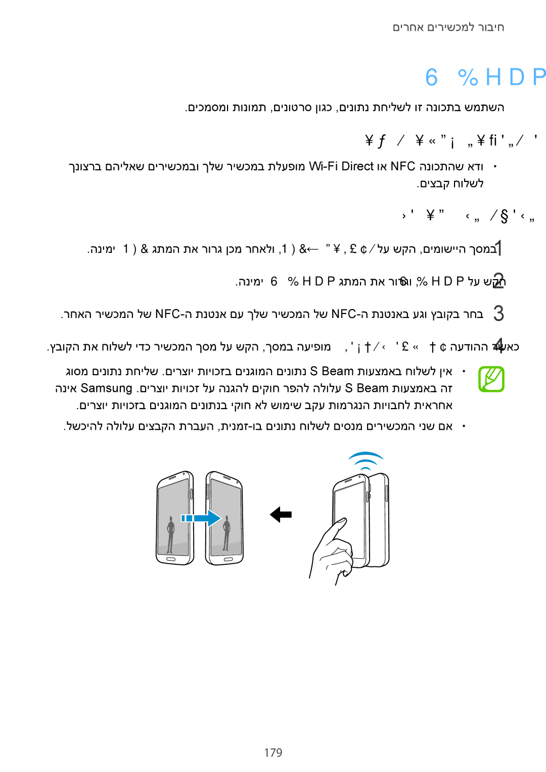 Samsung SM2G900FZWATEM, SM-G900FZWASEE, SM-G900FZBASEE, SM-G900FZDASEE, SM-G900FZKASEE manual Beam, םינותנ לש החילש, 179 