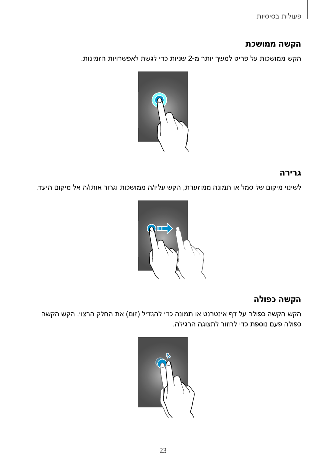 Samsung SM-G900FZBACEL, SM-G900FZWASEE, SM-G900FZBASEE, SM-G900FZDASEE, SM-G900FZKASEE manual תכשוממ השקה, הרירג, הלופכ השקה 