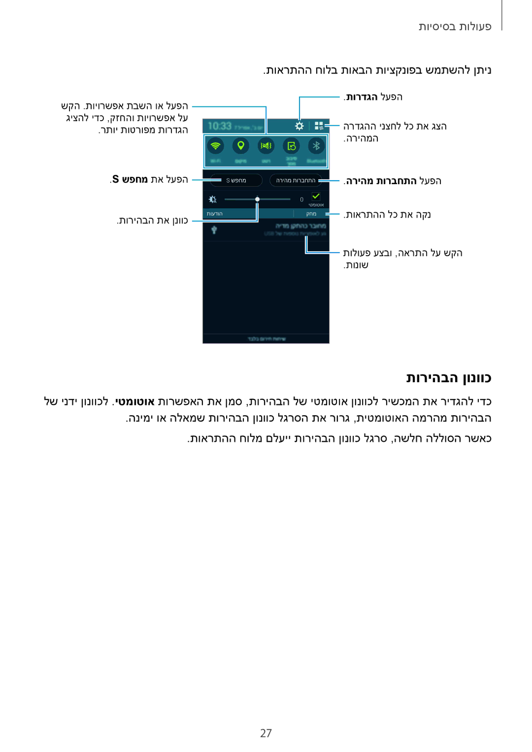 Samsung SM-G900FZWASEE, SM-G900FZBASEE, SM-G900FZDASEE manual תוריהבה ןונווכ, תוארתהה חולב תואבה תויצקנופב שמתשהל ןתינ 