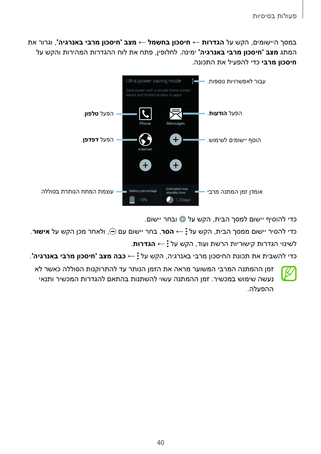 Samsung SM-G900FZBAPCL, SM-G900FZWASEE, SM-G900FZBASEE, SM-G900FZDASEE, SM-G900FZKASEE manual הנוכתה תא ליעפהל ידכ יברמ ןוכסיח 