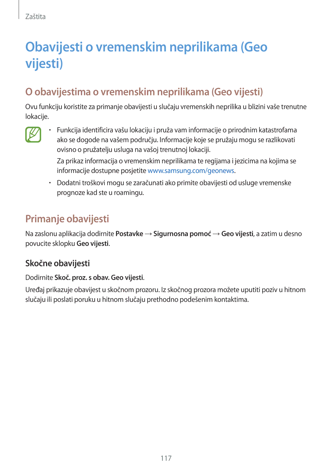 Samsung SM2G900FZWATWO Obavijesti o vremenskim neprilikama Geo vijesti, Obavijestima o vremenskim neprilikama Geo vijesti 