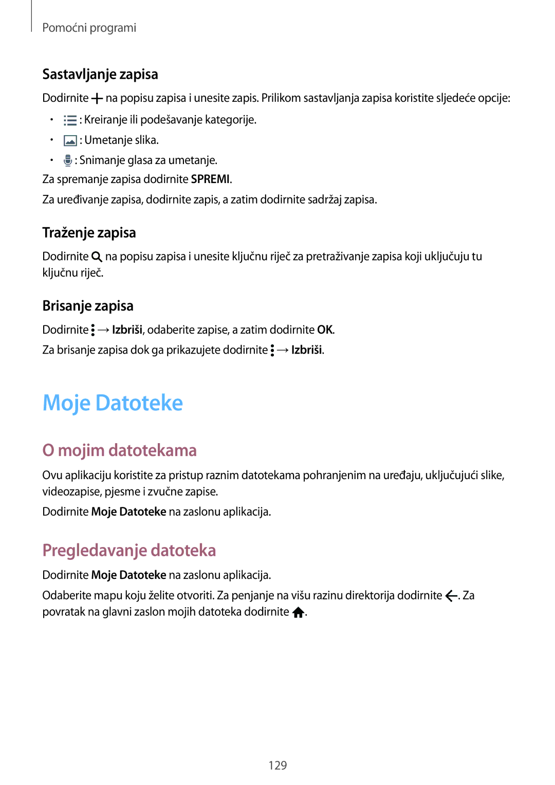 Samsung SM-G900FZDACRO, SM-G900FZWASEE, SM-G900FZBASEE manual Moje Datoteke, Mojim datotekama, Pregledavanje datoteka 