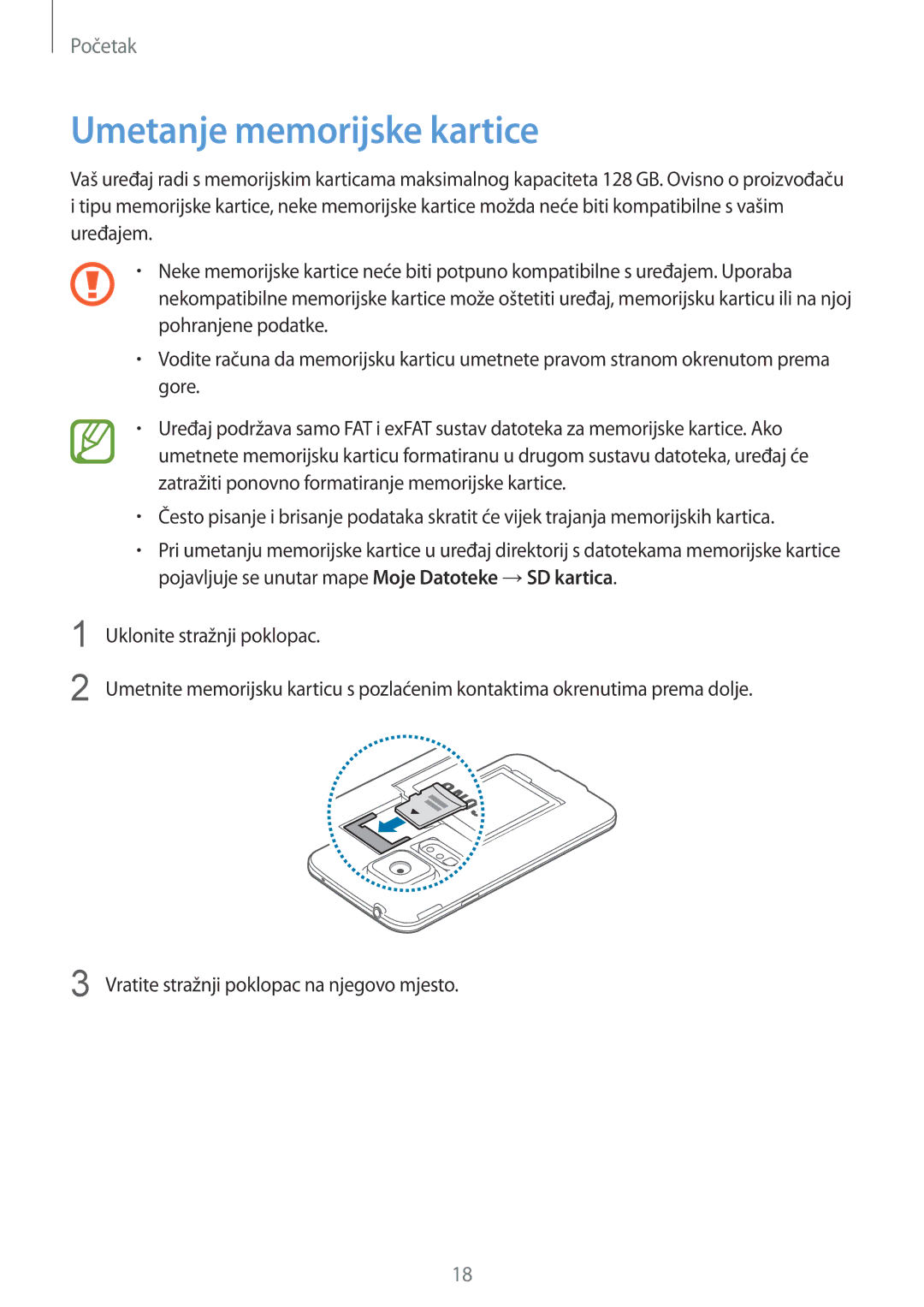 Samsung SM2G900FZKATWO, SM-G900FZWASEE, SM-G900FZBASEE, SM-G900FZDASEE, SM-G900FZKASEE manual Umetanje memorijske kartice 