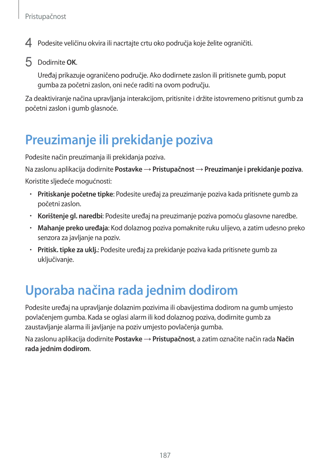 Samsung SM2G900FZDAVIP, SM-G900FZWASEE manual Preuzimanje ili prekidanje poziva, Uporaba načina rada jednim dodirom 