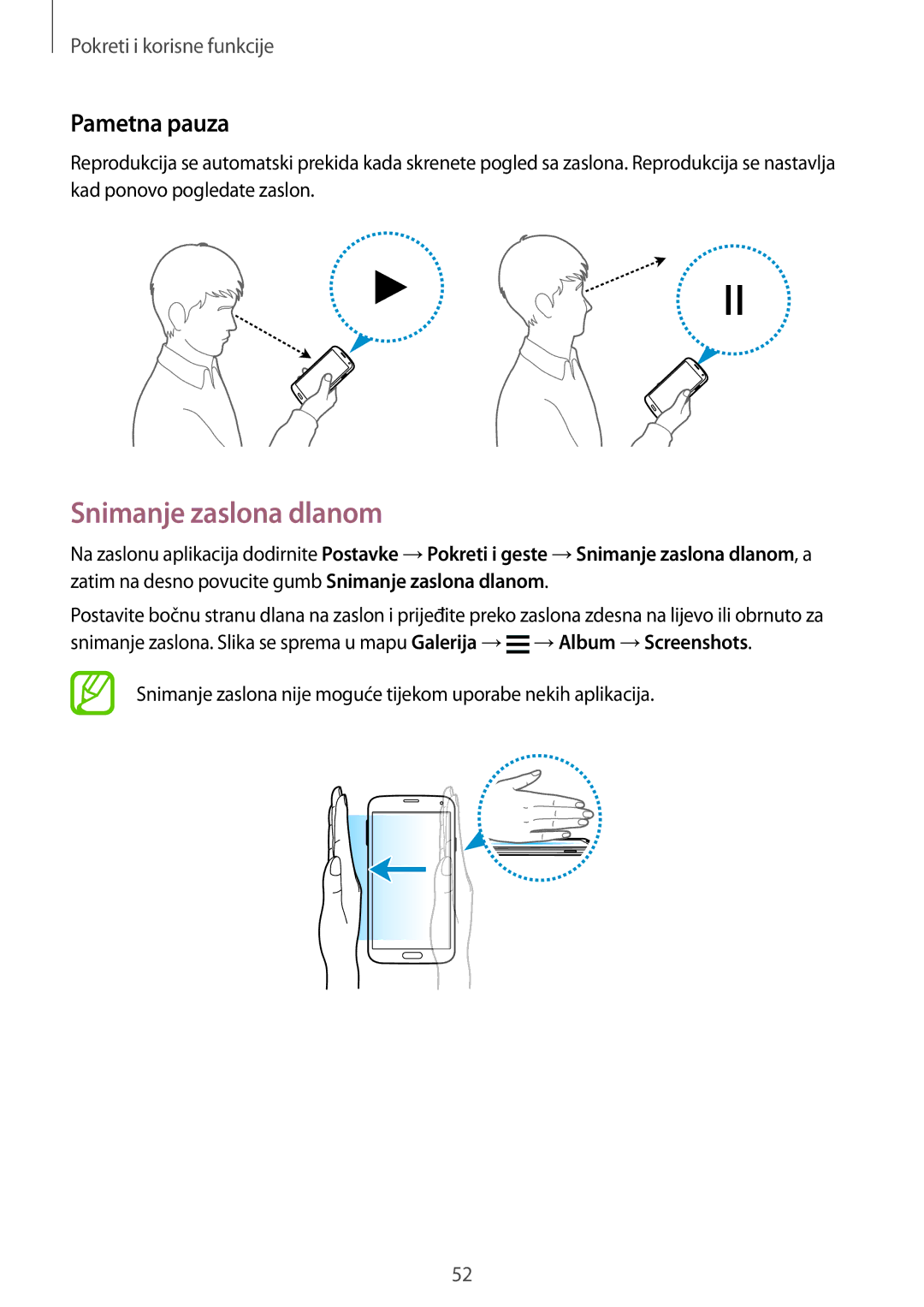 Samsung SM2G900FZDAVIP, SM-G900FZWASEE, SM-G900FZBASEE, SM-G900FZDASEE, SM-G900FZKASEE Snimanje zaslona dlanom, Pametna pauza 