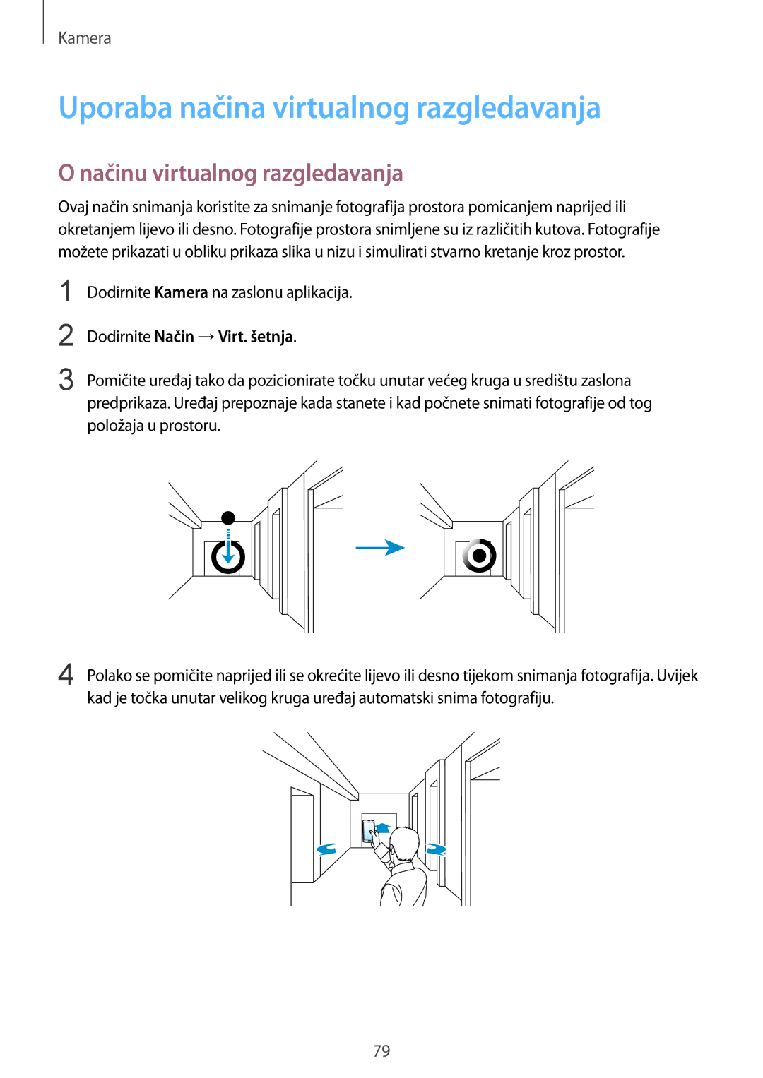 Samsung SM2G900FZDAVIP, SM-G900FZWASEE manual Uporaba načina virtualnog razgledavanja, Načinu virtualnog razgledavanja 