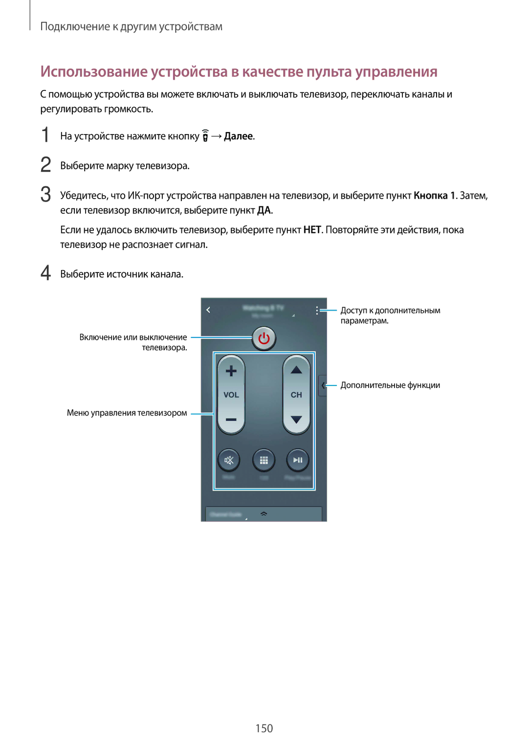 Samsung SM-G900FZDVSER, SM-G900FZWVSER, SM-G900FZKVSER, SM-G900FZBVSER Использование устройства в качестве пульта управления 