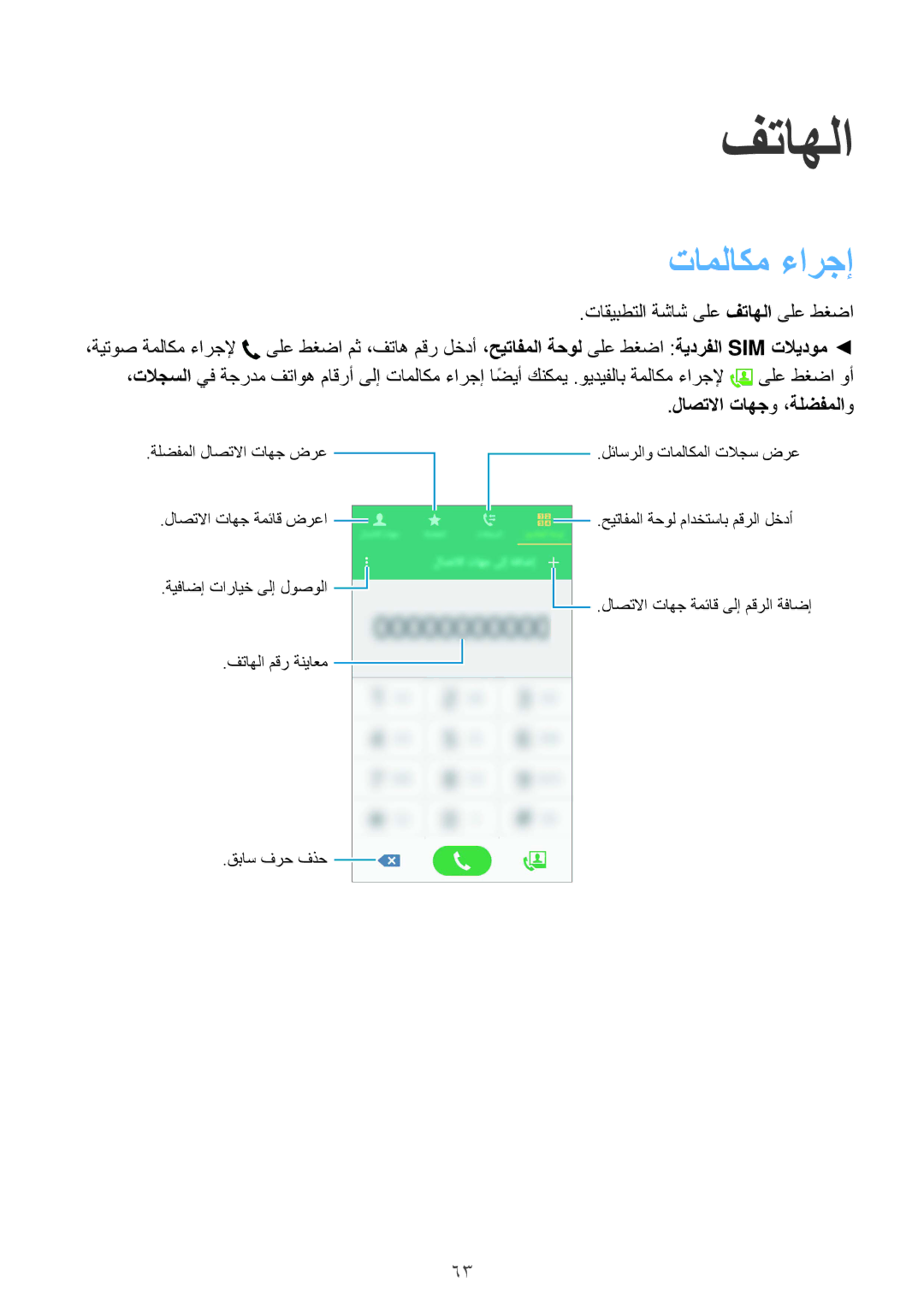 Samsung SM-G900HZDAEGY, SM-G900HZBAPAK, SM-G900HZDAPAK, SM-G900HZWAXSG manual فتاهلا, تاملاكم ءارجإ, لاصتلاا تاهجو ،ةلضفملاو 